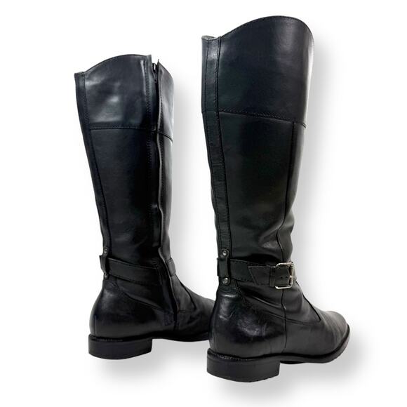 Vintage LL BEAN black leather tall equestrian boots with buckle trim - Picture 3 of 16